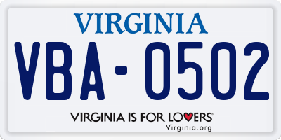 VA license plate VBA0502