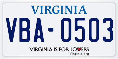 VA license plate VBA0503