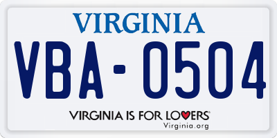 VA license plate VBA0504