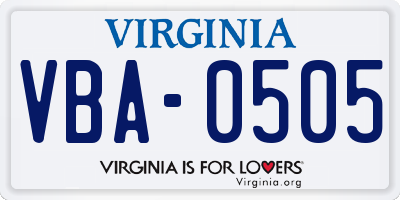 VA license plate VBA0505