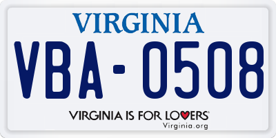 VA license plate VBA0508