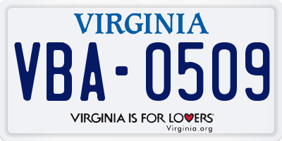 VA license plate VBA0509