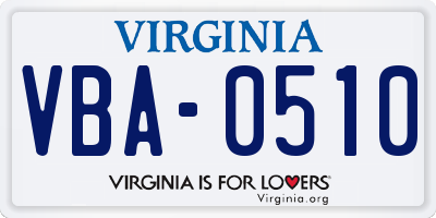 VA license plate VBA0510