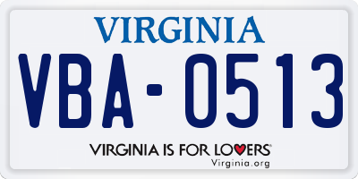 VA license plate VBA0513