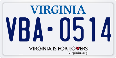 VA license plate VBA0514