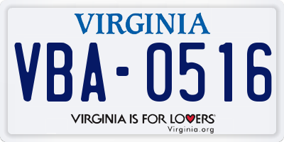 VA license plate VBA0516