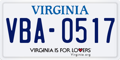 VA license plate VBA0517