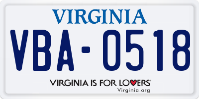 VA license plate VBA0518