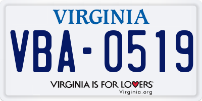 VA license plate VBA0519