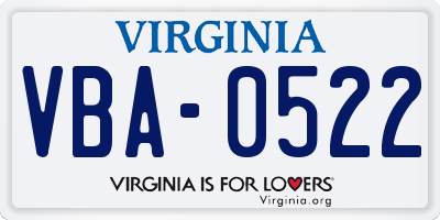 VA license plate VBA0522