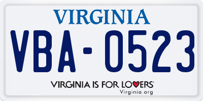 VA license plate VBA0523