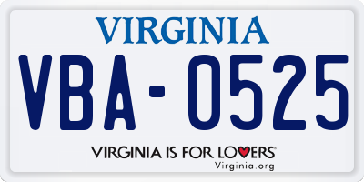 VA license plate VBA0525