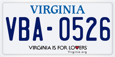VA license plate VBA0526