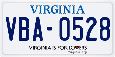 VA license plate VBA0528