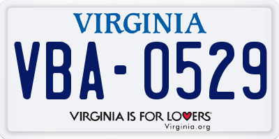 VA license plate VBA0529