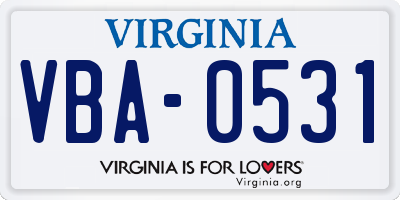 VA license plate VBA0531