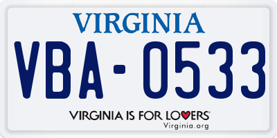 VA license plate VBA0533