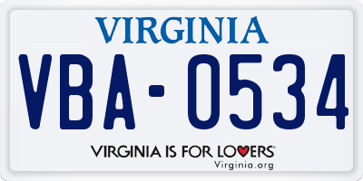 VA license plate VBA0534