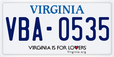 VA license plate VBA0535