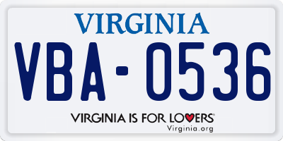 VA license plate VBA0536