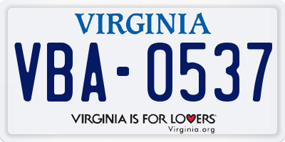 VA license plate VBA0537