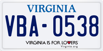 VA license plate VBA0538