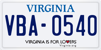 VA license plate VBA0540