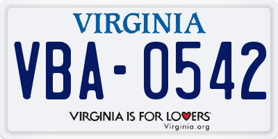 VA license plate VBA0542