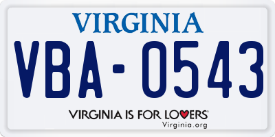 VA license plate VBA0543