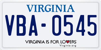 VA license plate VBA0545
