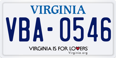 VA license plate VBA0546