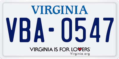 VA license plate VBA0547
