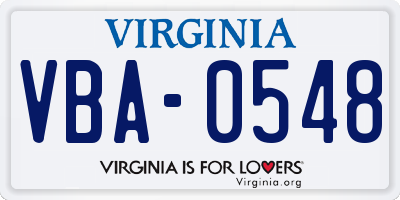 VA license plate VBA0548