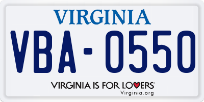 VA license plate VBA0550