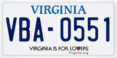 VA license plate VBA0551