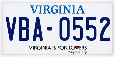 VA license plate VBA0552
