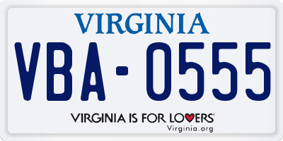 VA license plate VBA0555
