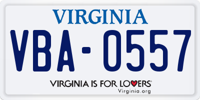 VA license plate VBA0557