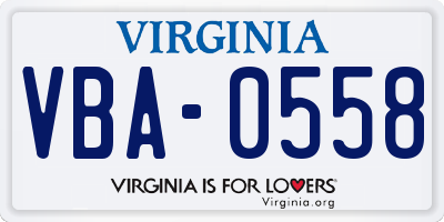 VA license plate VBA0558