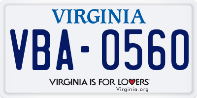 VA license plate VBA0560
