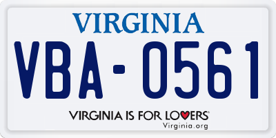 VA license plate VBA0561