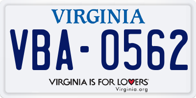 VA license plate VBA0562