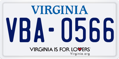 VA license plate VBA0566
