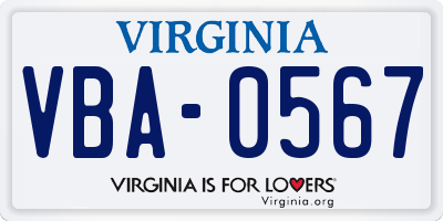 VA license plate VBA0567