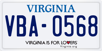 VA license plate VBA0568