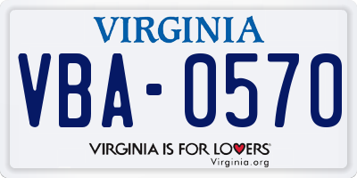 VA license plate VBA0570
