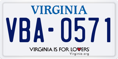 VA license plate VBA0571