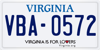 VA license plate VBA0572