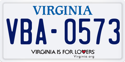 VA license plate VBA0573