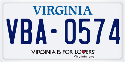VA license plate VBA0574